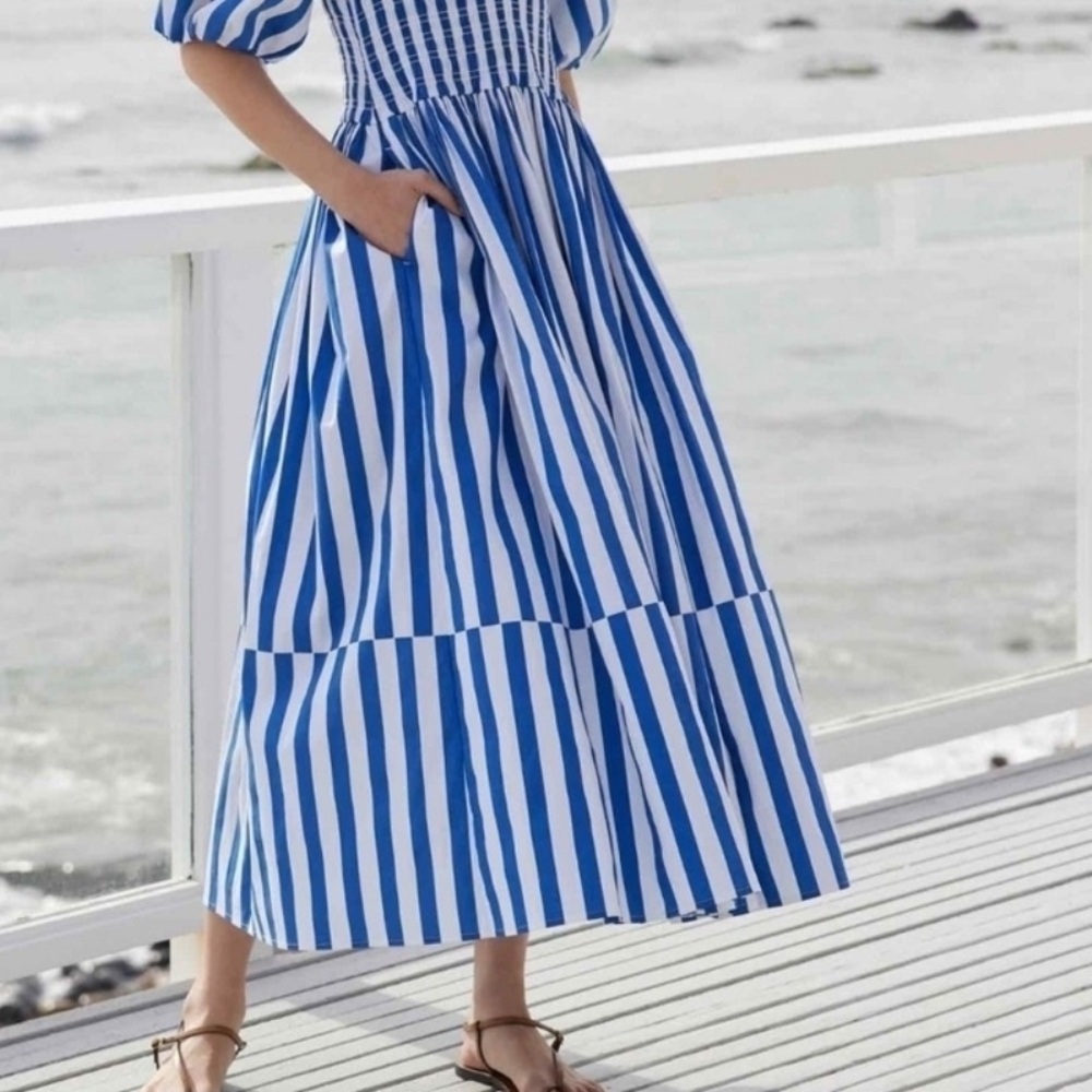 AYR Blue/White Extra Extra Midi Striped Dress